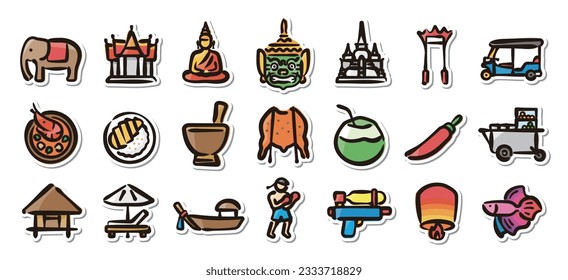 Conjunto de stickers ilustrados de Tailandia.Rápido y fácil de usar.