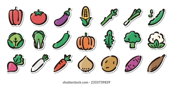 Illustrated sticker set of vegetable.Quick and simple to use.
