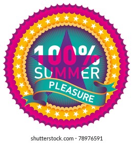 Illustrated summer label in color. Vector illustration.