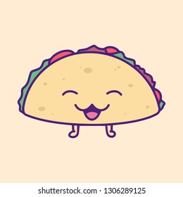 Illustrated Taco Smile. Fast Food, Junk Food, Street Food with cute kawaii face expressions. Handmade in doodle style - Vector EPS