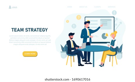 Illustrated Team Strategy Concept With People In Business Meeting. Vector Illustration