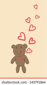 Illustrated teddy bear with hearts