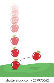 Illustrated Time Lapse Effect Presentation of Apple Falling due to Gravity. Editable Concept Vector.