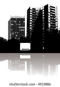 Illustrated tower block heaven with room for your own text on the sign area