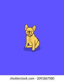 Illustrated toy dog breeds, flat bright illustration. Colorful print, wall art with  french bulldog 