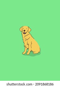 Illustrated toy dog breeds, flat bright illustration. Colorful print, wall art with golden retriever