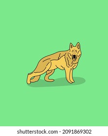 Illustrated toy dog breeds, flat bright illustration. Colorful print, wall art with german shepherd