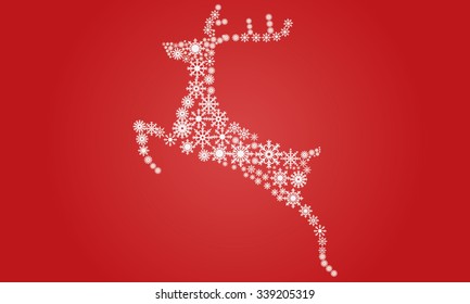 Illustrated two decorative jumping or running reindeers filled up with snowflakes ornaments pattern 