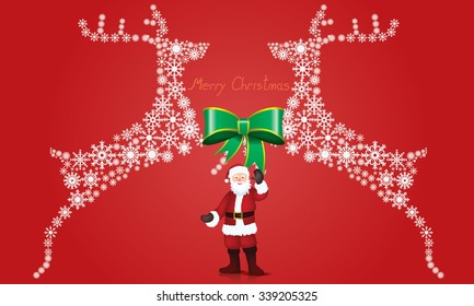Illustrated two decorative jumping or running reindeers filled up with snowflakes ornaments pattern 
