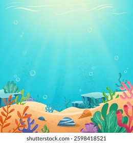 illustrated underwater landscape with plants