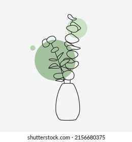 An illustrated vase of eucalyptus