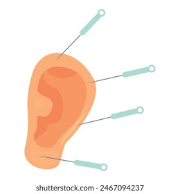 Illustrated vector acupuncture therapy concept with ear, needles, and holistic medicine for pain relief and relaxation in a modern healthcare setting