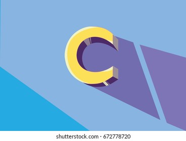 Illustrated Vector colorful letter C with a shadow