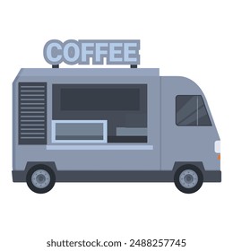 Illustrated vector design of a modern mobile coffee truck vending espresso and other beverages, perfect for street events and outdoor catering services