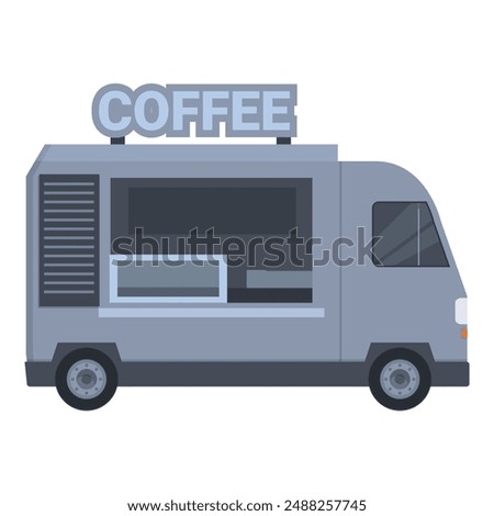 Illustrated vector design of a modern mobile coffee truck vending espresso and other beverages, perfect for street events and outdoor catering services