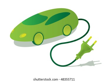 Illustrated vector eco electric car with plug