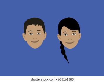 Illustrated Vector faces of Hispanic or Latin Boy and Girl 