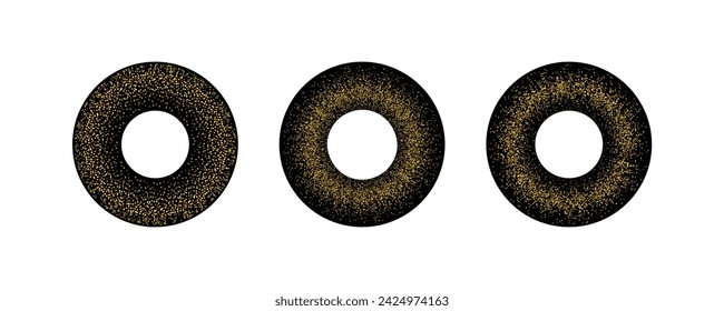  Illustrated in vector format, grunge colorful particles form circular motion sparkles in a doughnut shape.