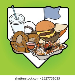 Illustrated vector graphic of baseball stadium food