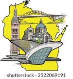 illustrated vector graphic composition of Milwaukee, Wisconsin