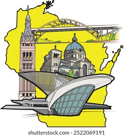 illustrated vector graphic composition of Milwaukee, Wisconsin