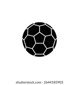 Illustrated is a vector graphic featuring a black soccer ball with white lines forming pentagons and hexagons. This minimalist design is centered against a white background.