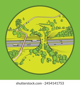 Illustrated vector graphic of a wildlife crossing over a roadway