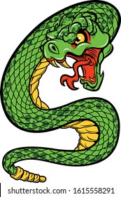 Illustrated vector green snake with an intricate pattern