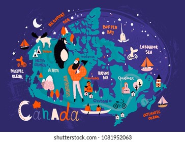 Illustrated vector map of Canada. Night version