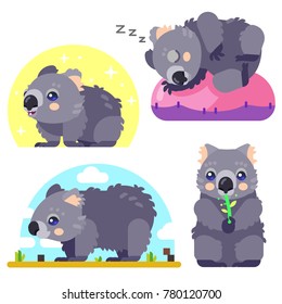 Illustrated Vector Set of Wombat Character, an Australian Animal