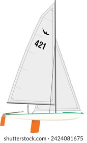 Illustrated and vectorized sailboatsail dinghy. Model: Trapez. Small sailboat.