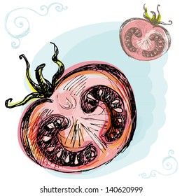 illustrated vegetables ink and watercolor style illustration of tomato illustrated vegetables fruit nature nails hand tomato food earth dining drawn healthy scenery green clean eating feeding art mult