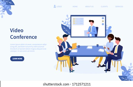 Illustrated video conference theme and team in online call. Vector illustration - Shutterstock ID 1712571211