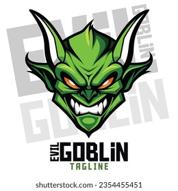 Illustrated Vile Green Goblin: Logo, Mascot, Illustration, Vector Graphic for Sporty and E-Sporting Crews, Furious Goblin Mascot Head
