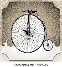 Illustrated vintage background with old bicycle. Vector illustration.