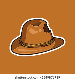 Illustrated vintage cowboy hat with a rope band, set against a rustic brown background. Perfect for Western-themed designs or graphic elements