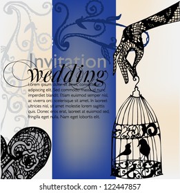 illustrated vintage wedding invitation - vector illustration