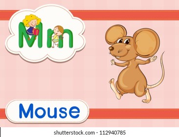 Illustrated vocabulary card with letters
