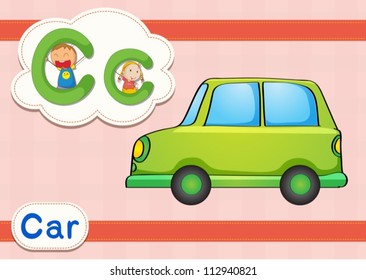 Illustrated vocabulary card with letters
