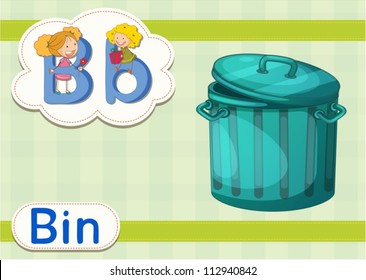 Illustrated vocabulary card with letters