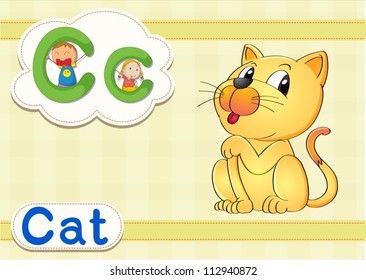 Illustrated vocabulary card with letters