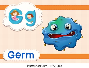 Illustrated vocabulary card with letters