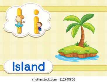 Illustrated vocabulary card with letters
