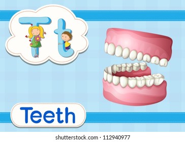 Illustrated vocabulary card with letters
