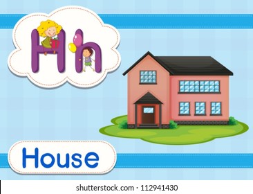 Illustrated vocabulary card with letters