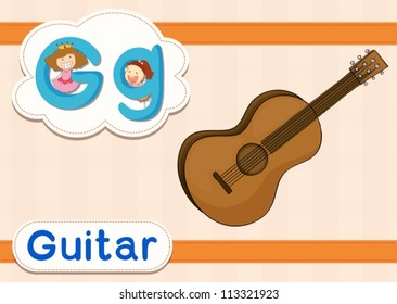 Illustrated vocabulary card with letters