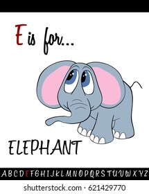 Illustrated vocabulary worksheet card with cartoon ELEPHANT for Children Education