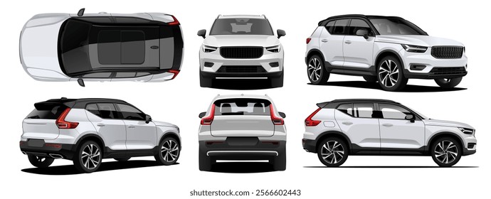 illustrated white car suv blueprint 