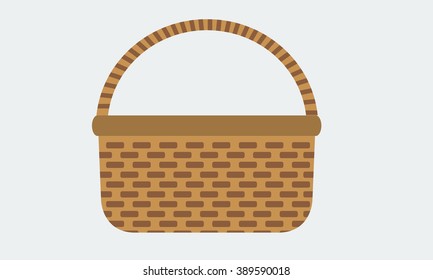 Illustrated Wicker basket for icon with solid flat color. Stock Vector.