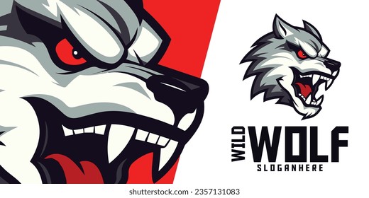 Illustrated Wild Canine: Logo, Mascot, Illustration, Vector Graphics for Sports and E-Sport Gaming Teams, Werewolf Face Mascot Head.
